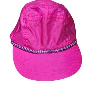 COLUMBIA Vintage 80s/90s Nylon Cap With Braided Detail. Neon Pink